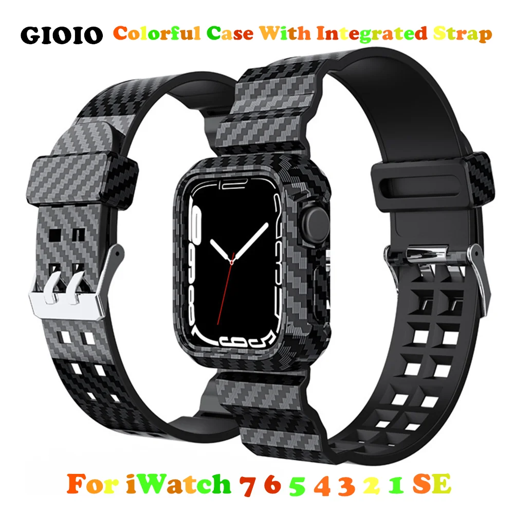 

For Protection Apple Watch 7 6 5 4 3 2 1 SE Case Carbon Fiber Pattern Jelly TPU Watch Strap Band For iWatch 45/44/42/41/40/38mm