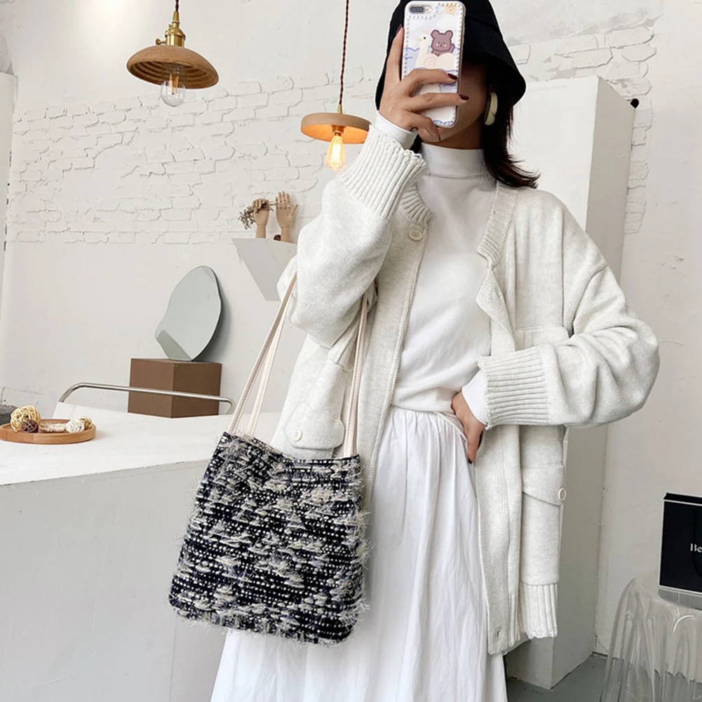 

Youth Ladies Simple Versatile Bag Women Woolen Shoulder Bag Female Large Capacity Big Tote Ladies Shopping Handbag