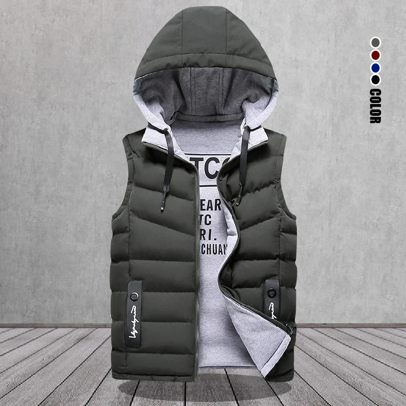 

Brand Men's Vest Winter Sleeveless Jackets Down Vest Men ded Warm New Casual Outwear Hat Outer Vest Chalecos