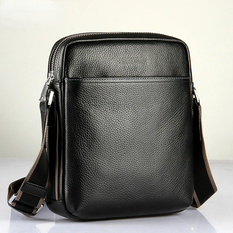 New Fashion Leather Male Bag Large Capacity Male Single Shoulder Bun Top Layer Cowskin Crossbody Bag High Quality Sling Bag Men