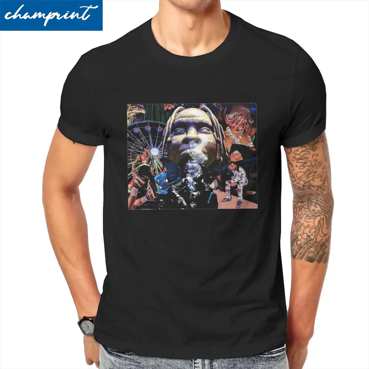 

Collage Cover Legend T-Shirts Men ASAP Rocky Awesome Pure Cotton Tees Round Collar Short Sleeve T Shirt Gift Idea Clothes