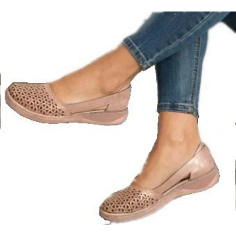 Sandal women summer 2023 headband hollowed out elegant low sheet sandals round toe  womens shoes