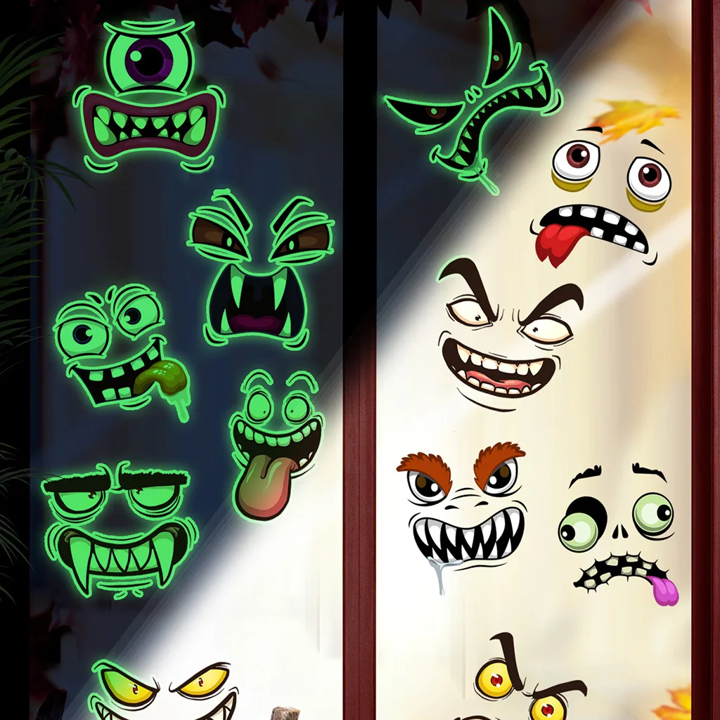 

Luminous PET Film Ghost Face Sticker 12pcs Scary Devil Face Green Luminous Wall Sticker Room Decoration Luminous Wall Sticker