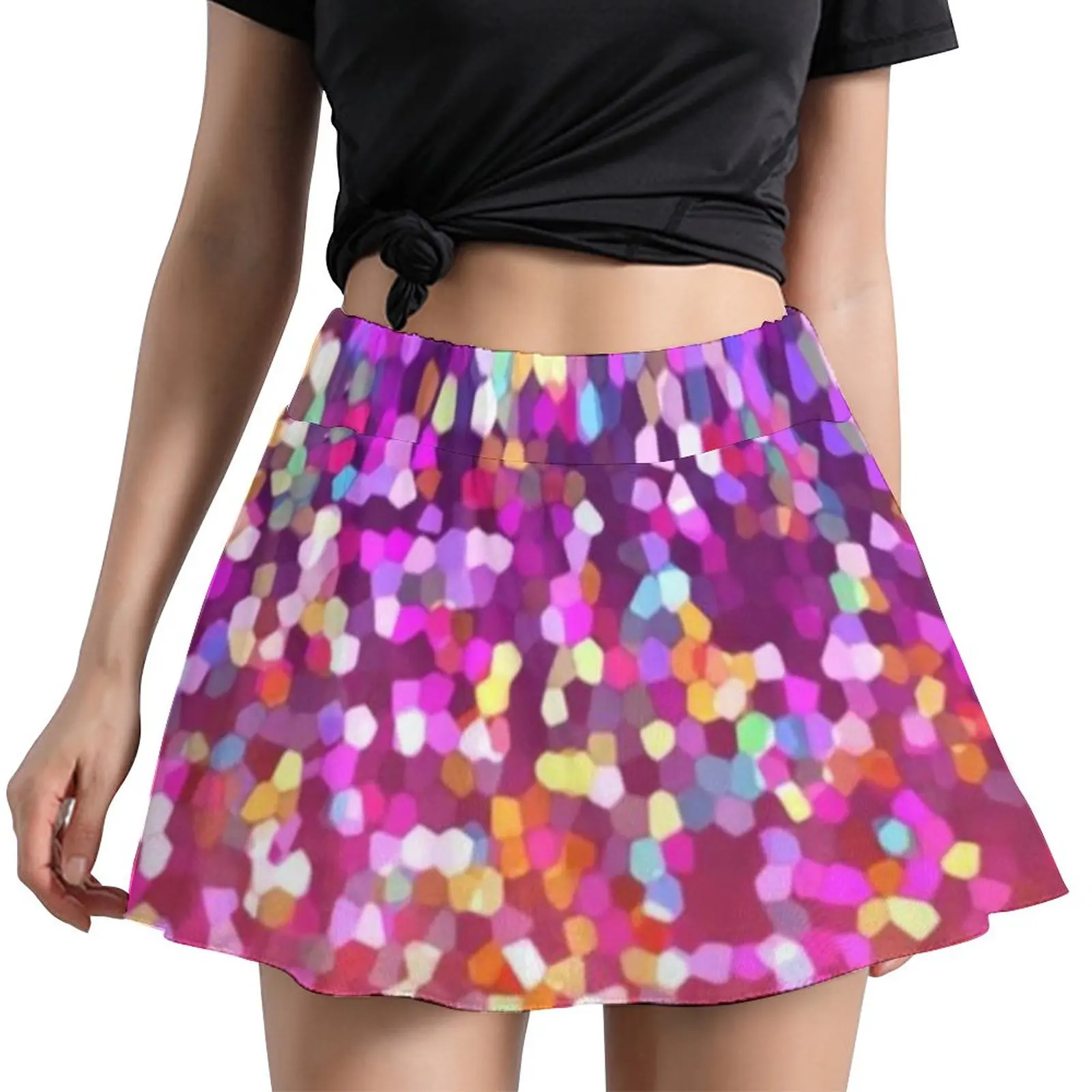 

Colorful Sequins Print A-line Skirt Woman Glitter Graphic Trendy Mini Skirts High-waisted Korean Fashion Casual Skirt Large Size