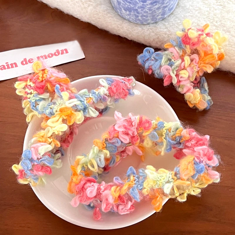 Новые красочные заколки для волос женские плюшевые из смолы с облаками большие