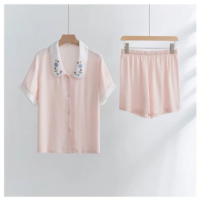 

Женское однотонное ночное белье с вышивкой и вырезом, Новое поступление на лето 2023, хлопковый Gongsatin, элегантная Домашняя одежда с коротким рукавом Sho