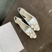 koovan women sandals 2022 new trend square flower sandals with shallow female after pearl baotou air thick with single shoes