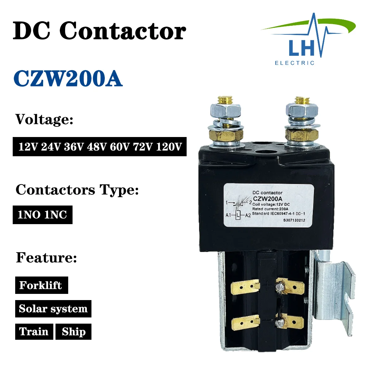 

CZW200A (SW180) DC Contactor Relay Storage Normally Open 12V 24V 36V 48V 60V 72V Battery Car Electric Forklift Train Ship