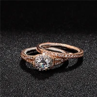 high quality milangirl 2pcsset classic white zirconia rose gold color zinc alloy ring set for women party wedding jewelry