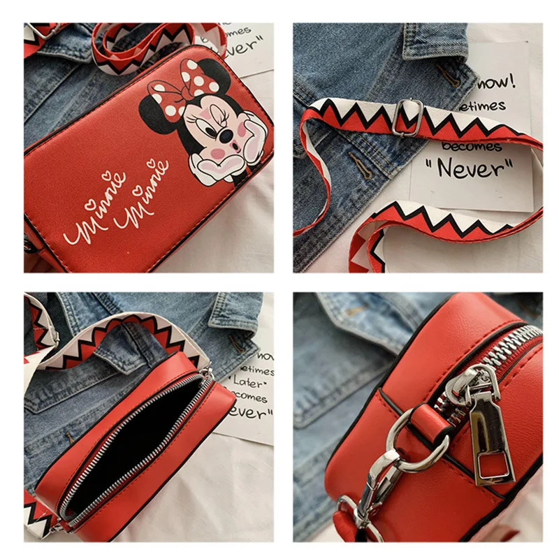 Disney Cartoon Children Crossbody Bag Girls Lovely Small Square Bag Fashion Women's Shoulder Bag Mickey Minnie Mini Purse