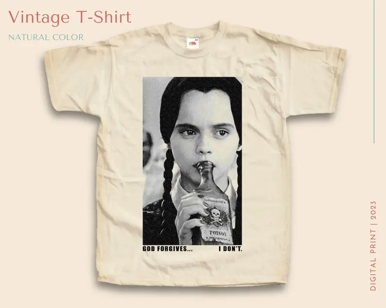 Винтажная футболка Wednesday V1 НАТУРАЛЬНЫЙ цвет Мужская и женская унисекс с цифровым