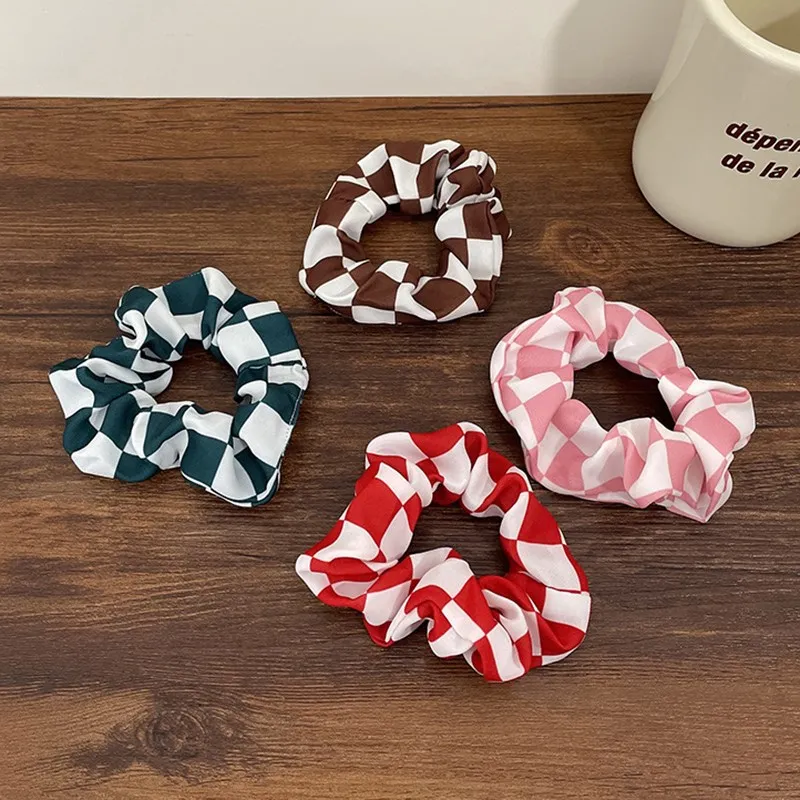 

Vintage Fashion Women Plaid Hair Ring Scrunchie Lattice Cloth Fabric Elastic Hair Bands Ponytail Holder Hair Tie Gum Accessories