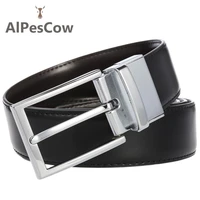 100 alps cowhide genuine leather belt for men pin buckle waist strap leisure high quality double sided casual male vintage male