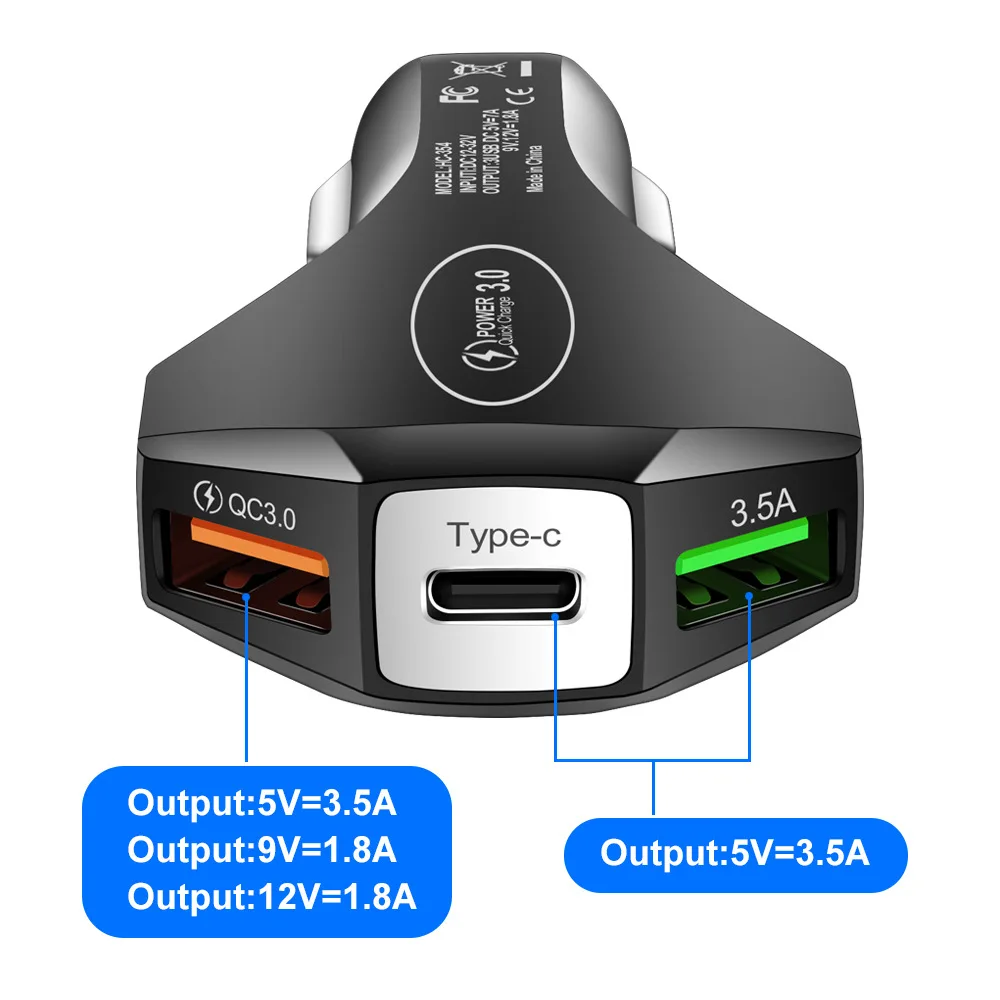 

Fast Charge Charger Phone QC3.0 12V-24V 3 Port Car Electronics Accessories 3.1A Car Phone Charger 3 Port Car Charger