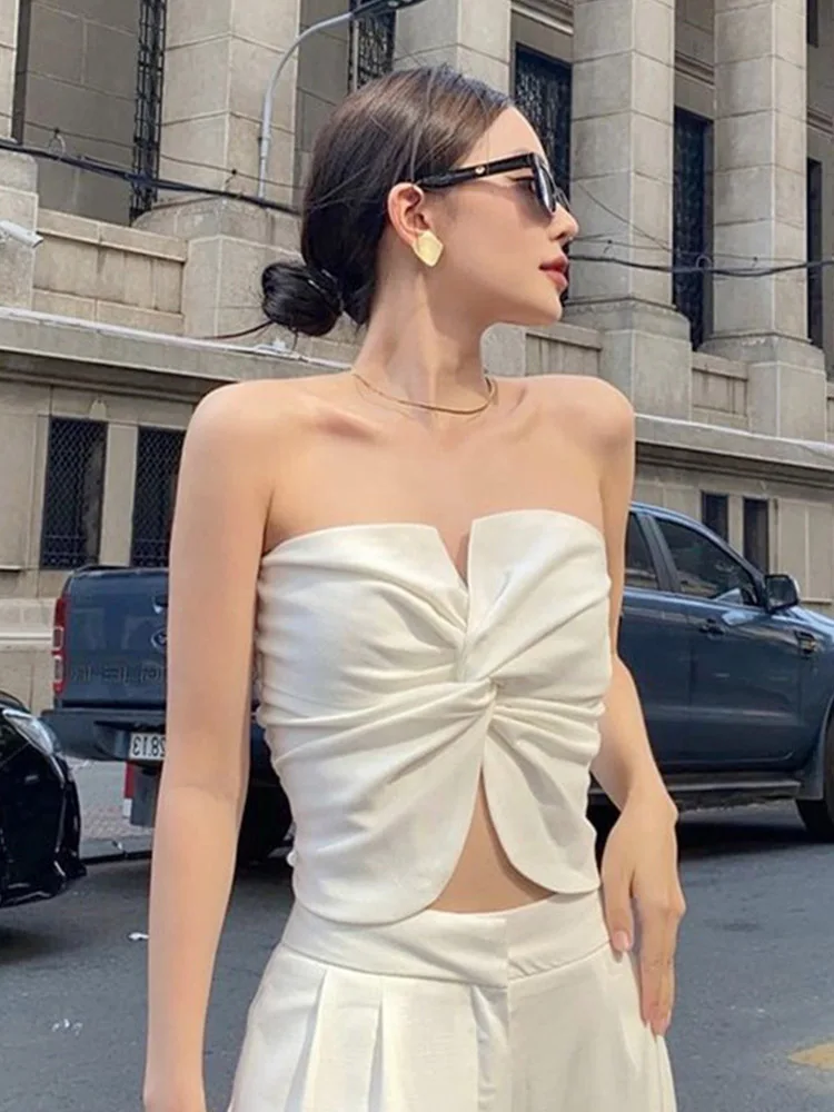 

Женская футболка без рукавов, Повседневная облегающая футболка с воротником-лодочкой, со складками, без бретелек, 2022