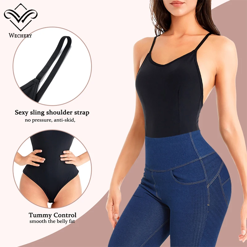 Backless Bodycon Black Skinny Bodysuit Women Body Streetwear Sexy Shapewear Top Stretch Waist Shaper