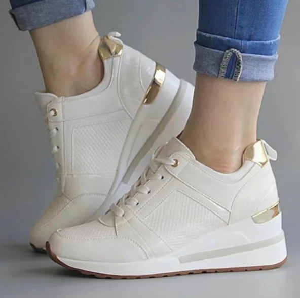 

2022 White Wedge Sneakers Casual Wedges Women Shoes Height Increase 6cm Woman Platform Shoes Fashion High Quality Leather Insole