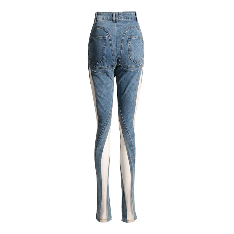

VANOVICH Europe and America Spring Style 2023 Spring New Fashion Women's Design Sexy Hollow Out Irregular Gauze Patchwork Jeans