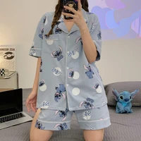 disney stitch cute kawaii pajamas sets womens outfits summer short sleeve top and shorts womens home clothes pj sets for women