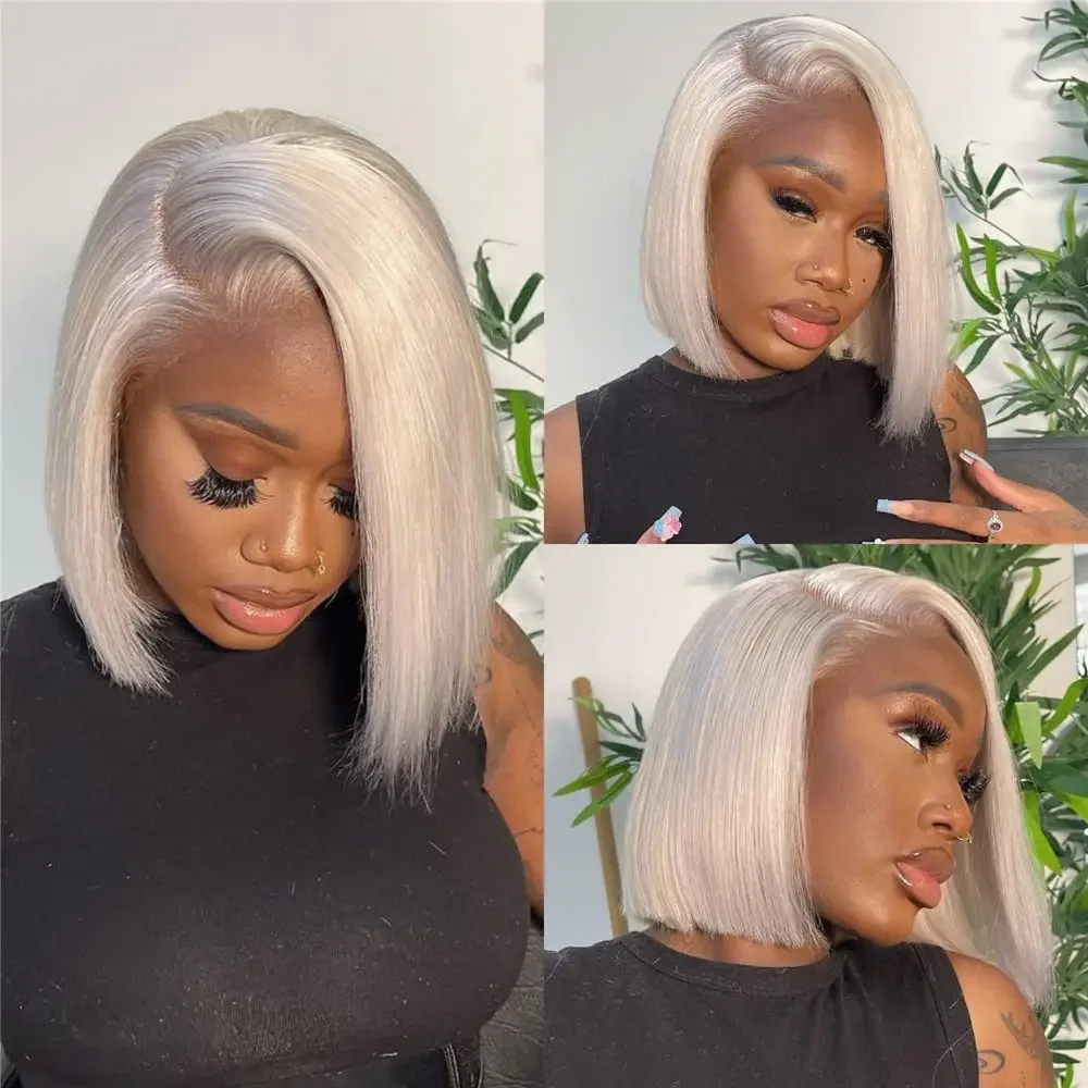 # 60 Платиновый Цвет Короткий Боб Парик 13x4 Парики Фронта Шнурка Для Женщин