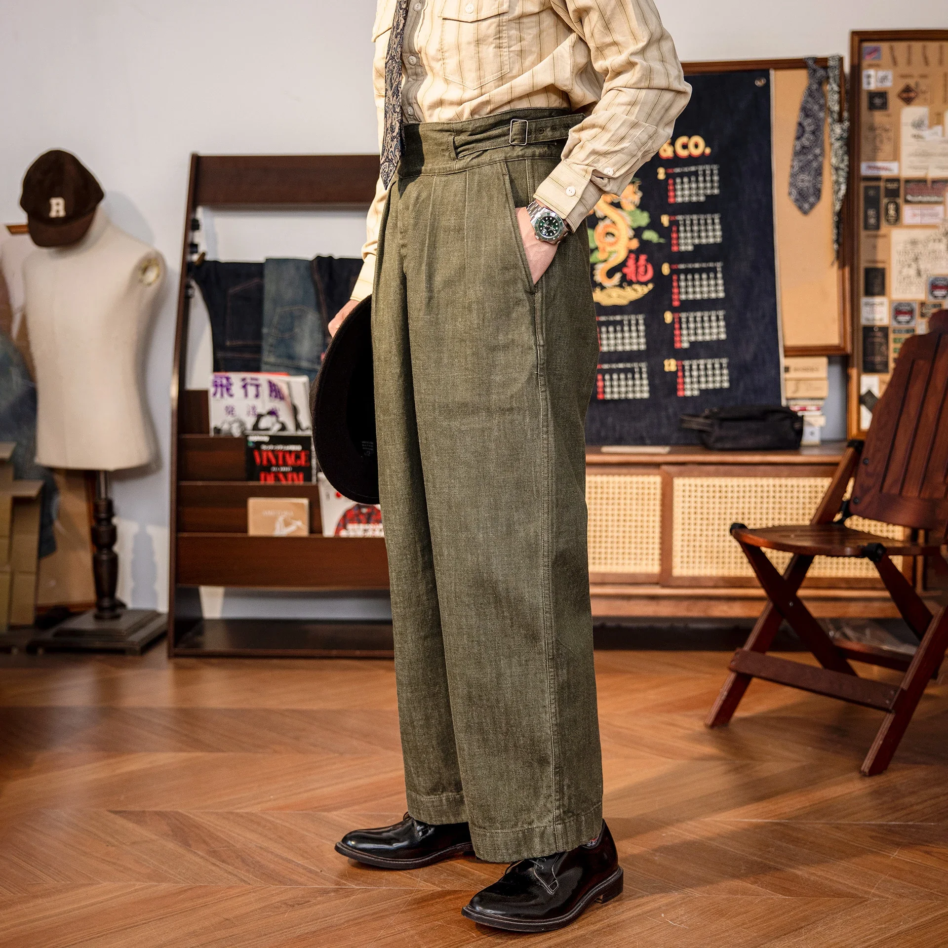 KDCK-0001 RedTornado Супер тяжелые брюки 14 унций Indigo Selvage Washed Gurkha Брюки из необработанного