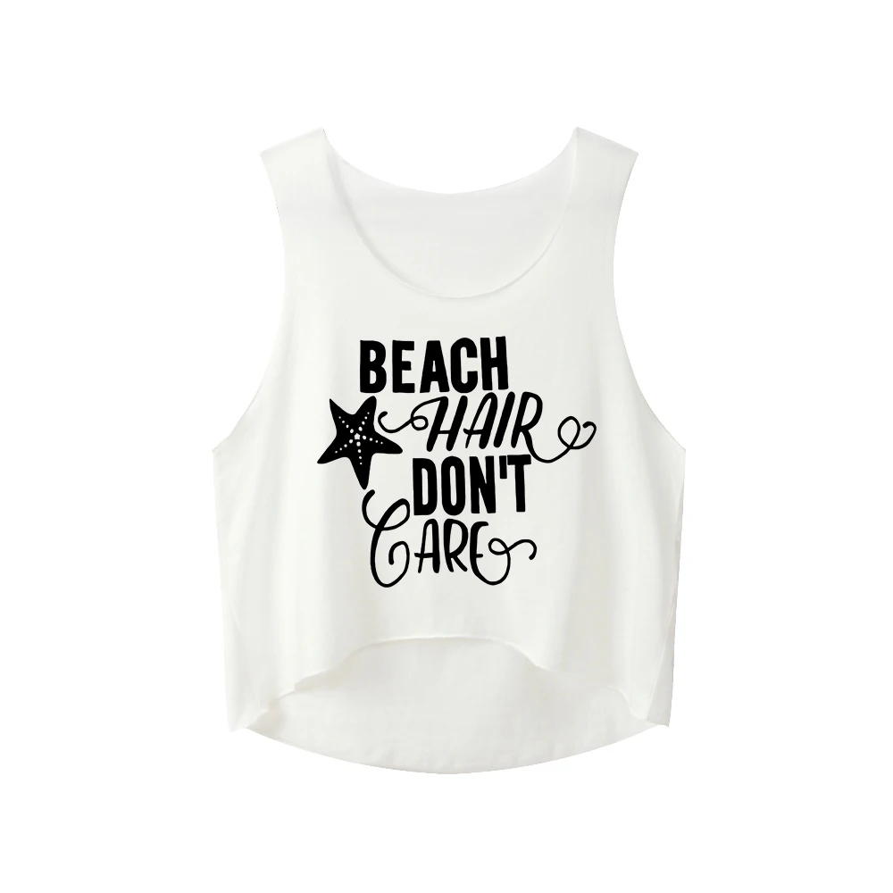

Summer Beach Vacation Funny Casual Cotton Asymmetrical Irregular Crop Top Graphic T Shirts Manga Corta Camisetas