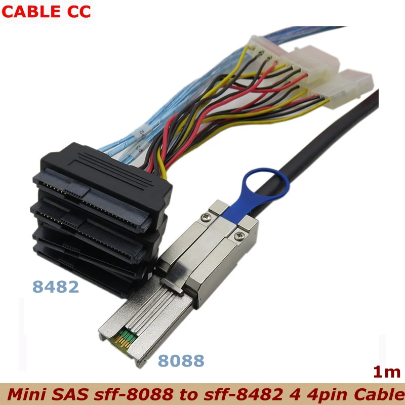

1m SFF-8088 To SFF-8482 SAS SATA Cable Mini SAS 26Pin SFF 8088 to 4 SFF 8482 SAS 29Pin SAS Cable Large 4Pin Power Cable
