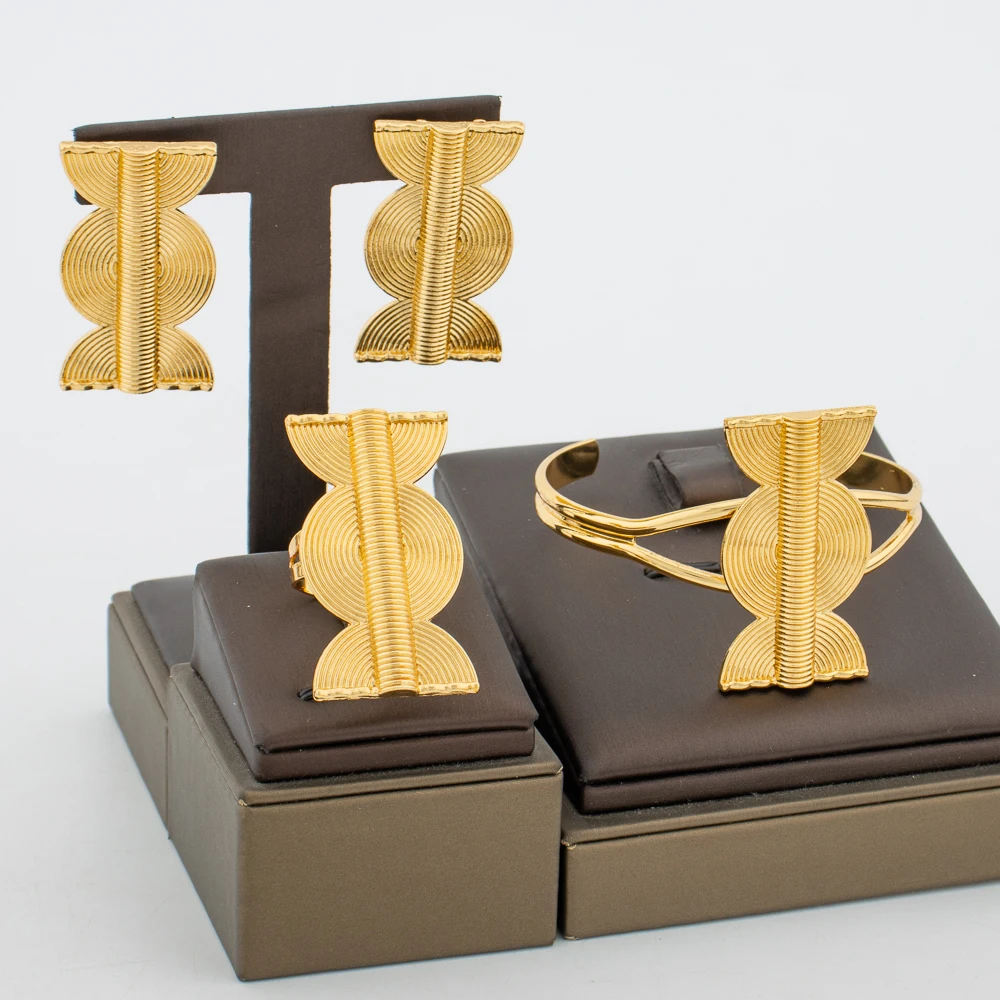 Ювелирные наборы из Дубая золотого цвета для женщин изысканный дизайн серьги