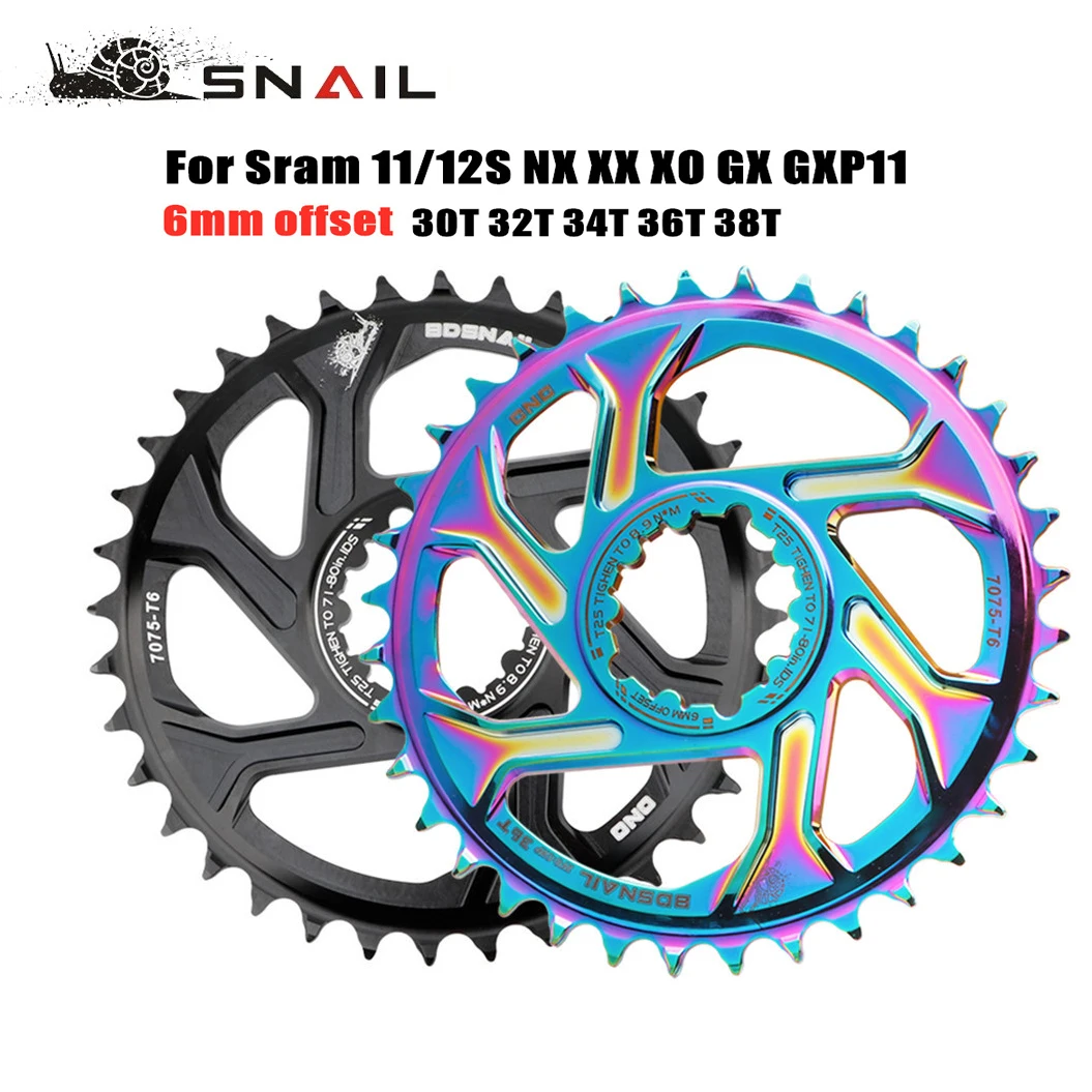 

SNAILGXP Bike MTB 3/6mm Offset Crankest 30T/32T/34T/36T/38T Crown Bicycle Chainring for Sram11/12S NX XX XO GX GXP11 Crank Parts