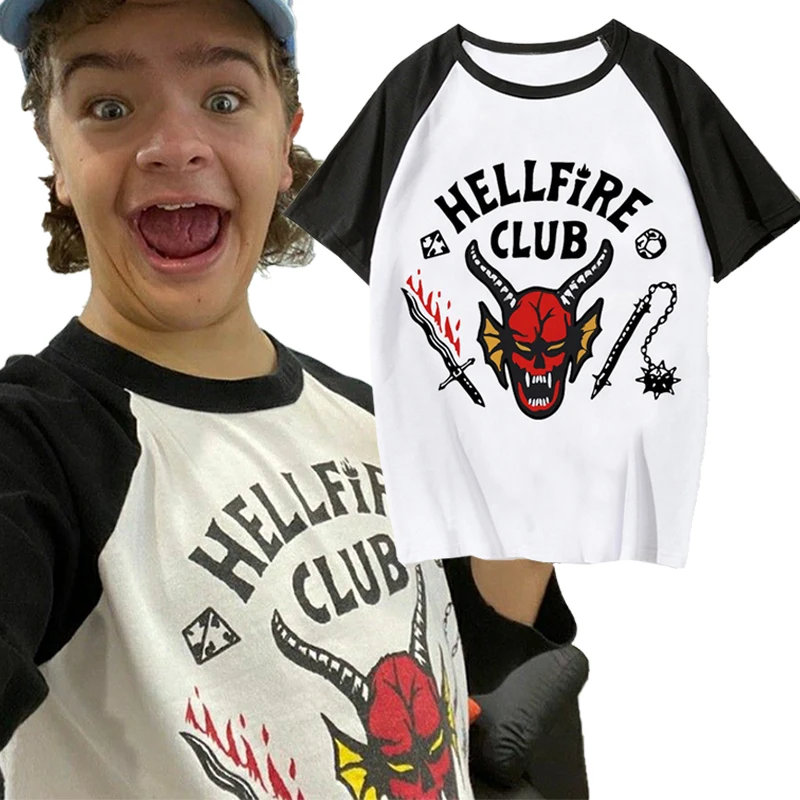 

Футболка Hellfire Club «очень странные дела 4», повседневные топы унисекс с коротким рукавом, футболка для старшей школы «Hawkins», рубашка с переверн...