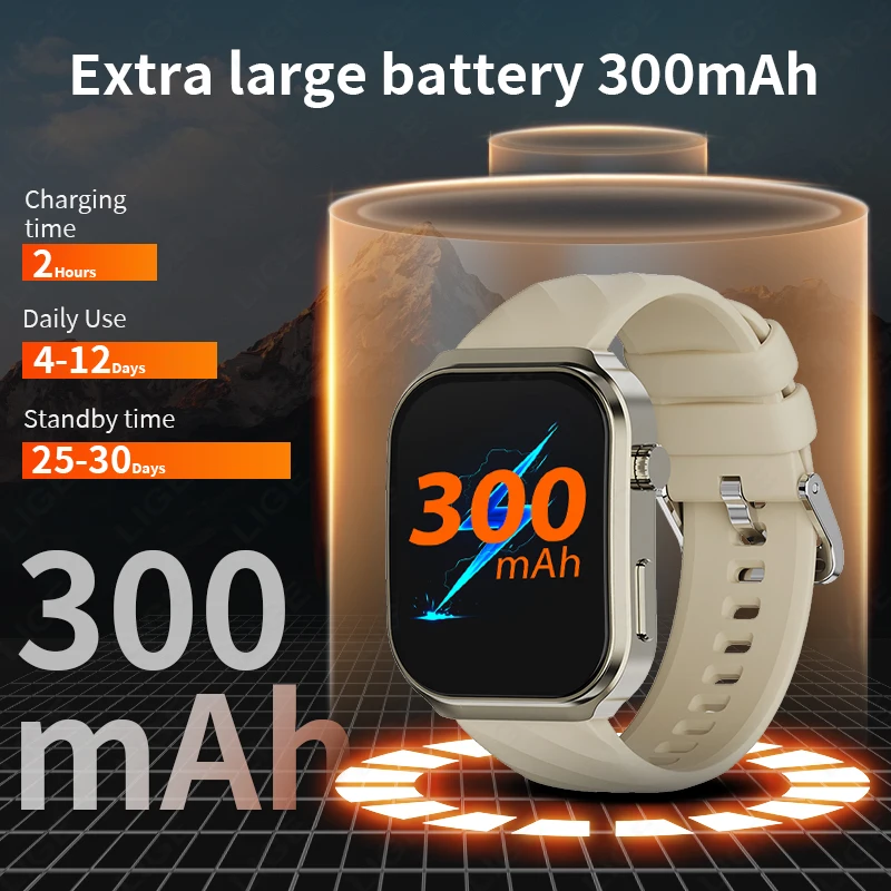 LIGE AI Медицинская диагностика Здоровье ЭКГ + PPG Умные часы Мужской термометр