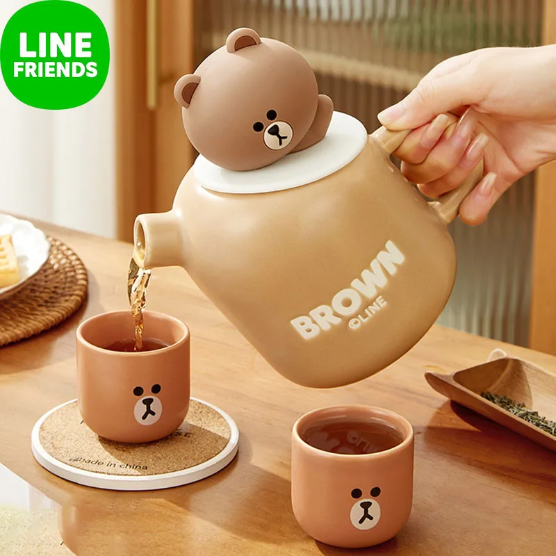 

LINE FRIENDS BROWN Ceramic Teapot New Cartoon Tea Pot Cup Set Puer Kettle Tea Infuser Chinese Kung Fu High Quality Teawear Set