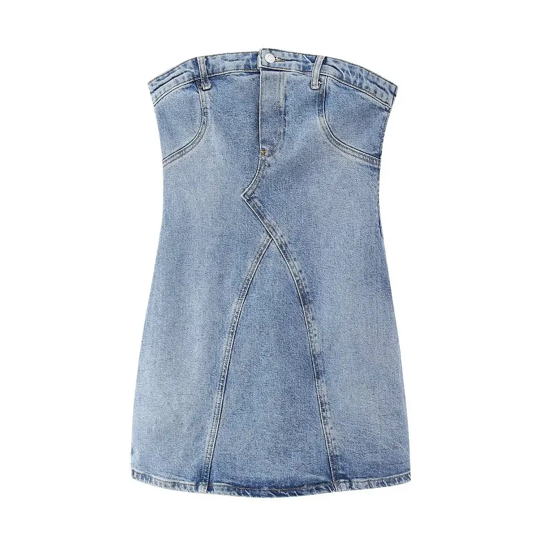 

Женское платье с открытой спиной, голубое винтажное платье-мини в ковбойском стиле с топом-трубкой, лето 2023