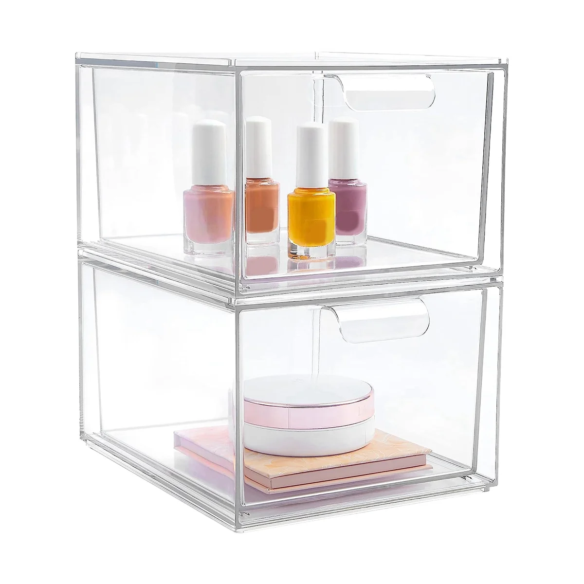 

2 Pack Stackable Organizer Storage Drawers, Acrylic Bathroom Organizer, Clear Plastic Storage Box