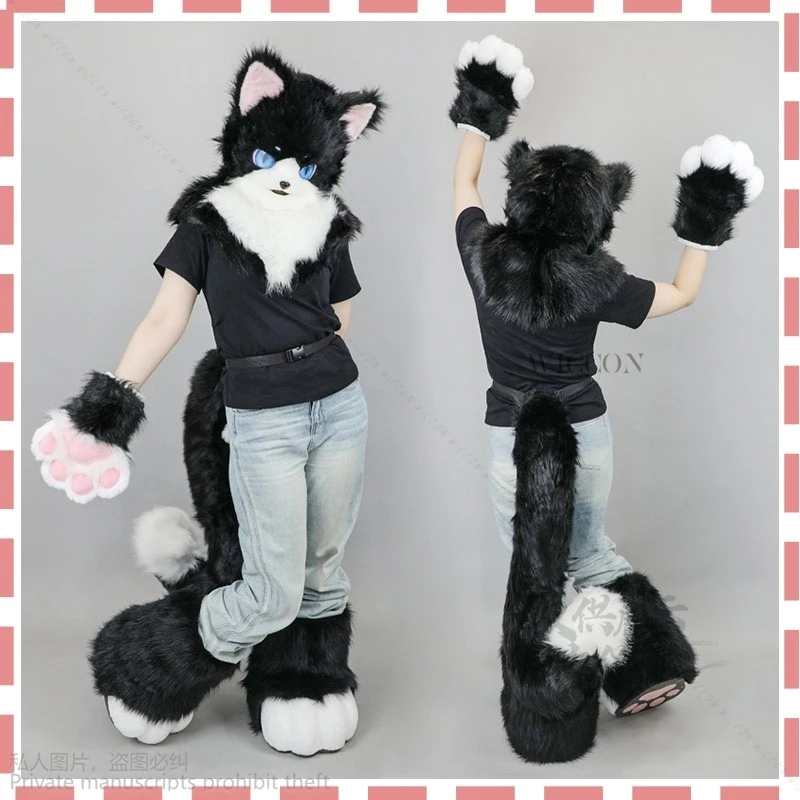 Аниме Fursuit Furry Косплей Лиса Собака Волк Животное Кошачьи Лапы Cos Плюшевый Комплект