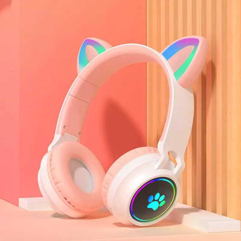 Flash Light Cute Cat Ear Headphones Wireless Bluetooth 5.0 with Mic Kids Girls Stereo Phone Music Bluetooth Headset Gamer Gift