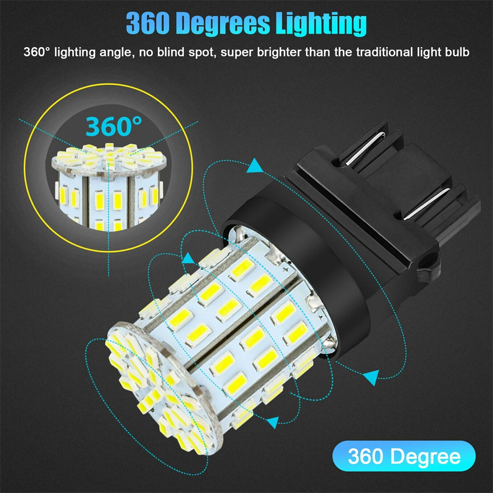 

64SMD Автомобильные светодиодные фонари заднего хода 3157 размер 360 градусов 4 лампы Чистый Белый 3157 светодиодный ные лампы Центральный высокий ...
