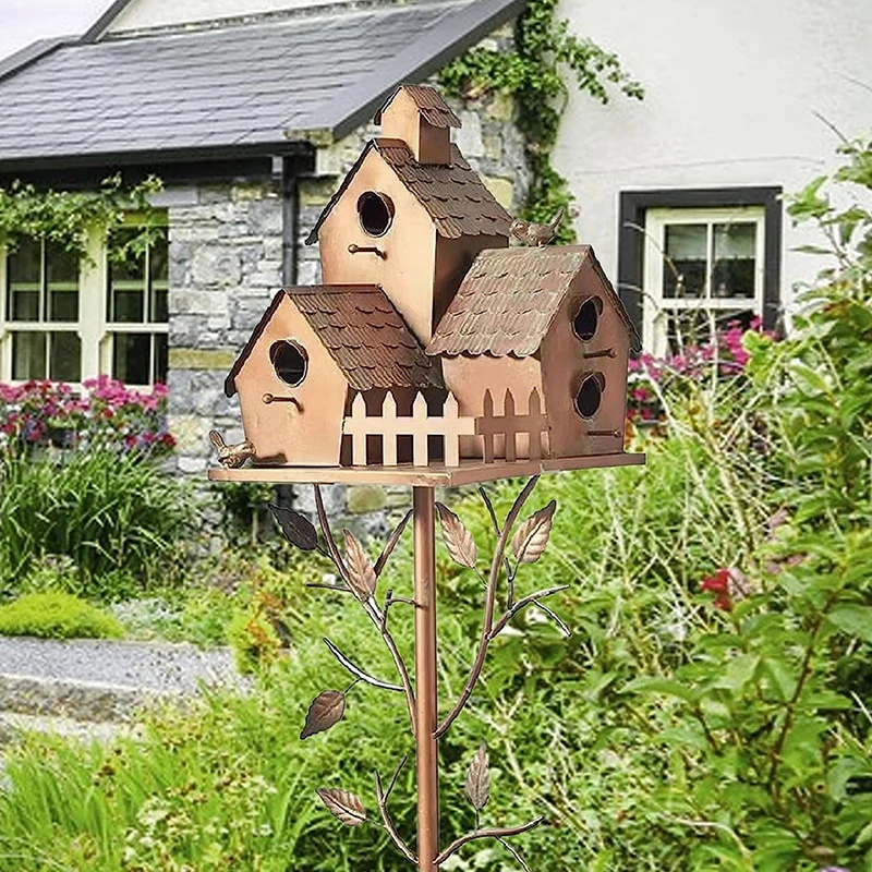 

Garden Bird House With Pole Metal Bird Feeders Garden Stakes Bird Houses For Courtyard Backyard Patio Outdoor Garden Decoration