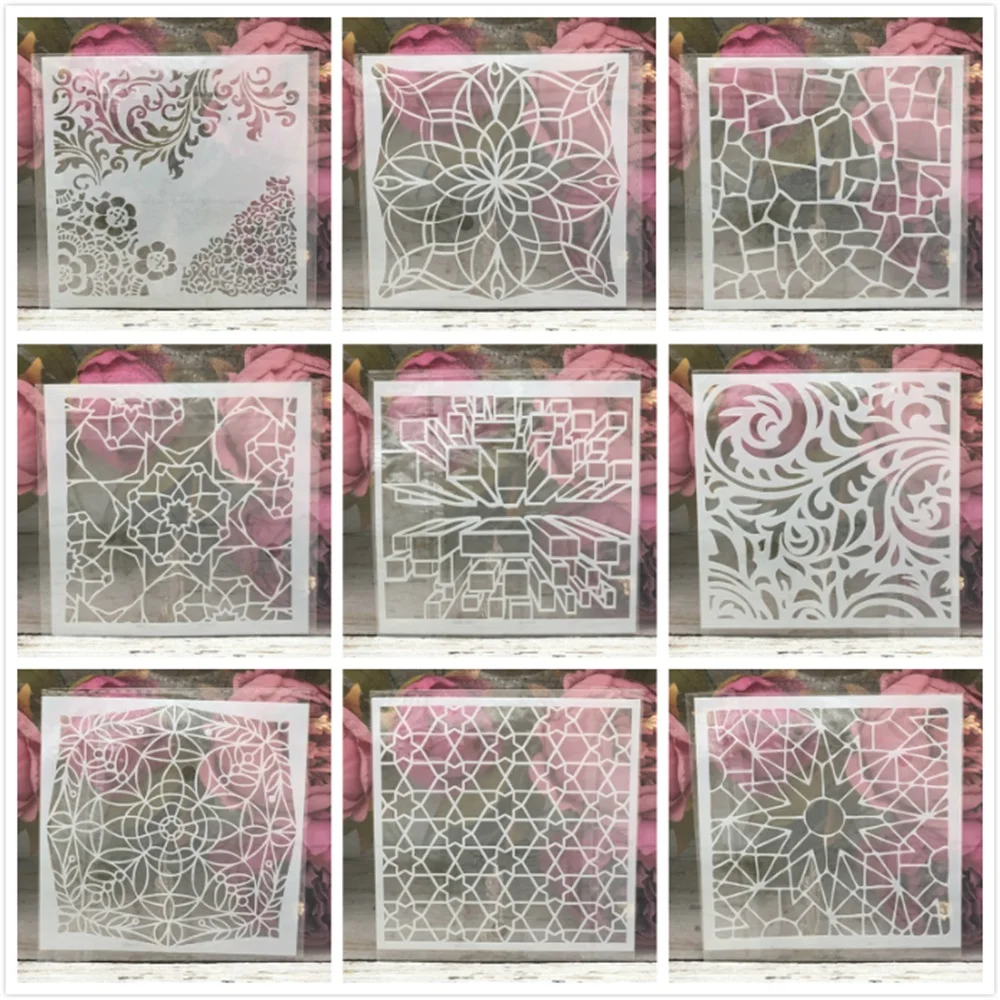 

Трафареты 9 шт./лот 13 см, винтажные листья с геометрической текстурой, для творчества, слоев, рисования, скрапбукинга, тиснения, альбомный шаб...