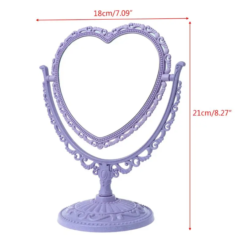 

GU281 2Sides Heart-shaped Makeup Mirror Rotatable Stand Table Compact Mirror Dresser U2JD