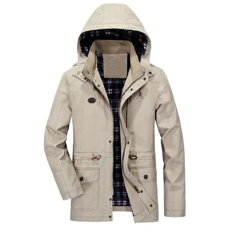 

Trench Coats Mid Long Multi Pocket Long Windbreakers Casual Jacket Men Spring Autumn Cotton Male Clothes Man Hooded Winter Tops