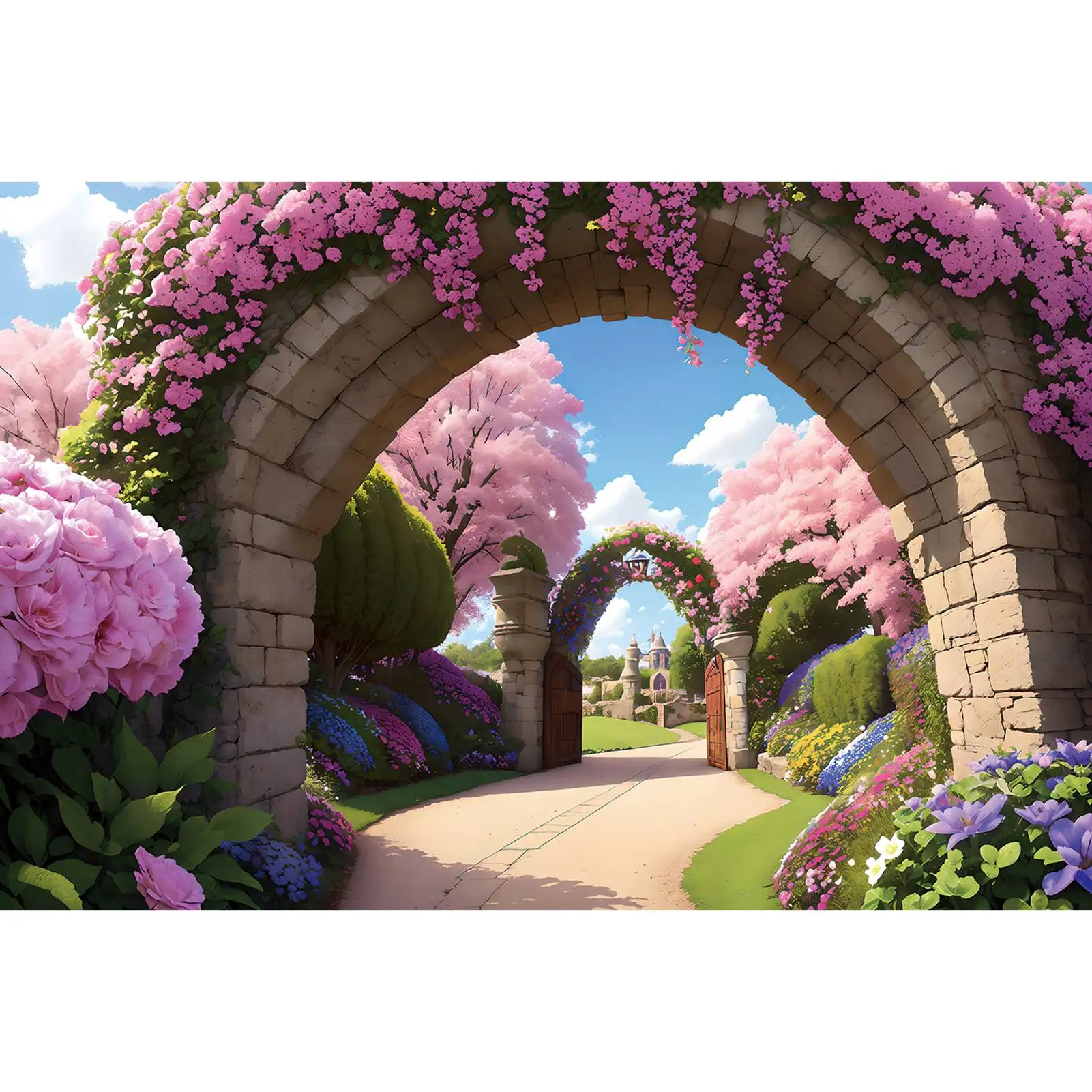 

Pink Garden Flowers Backdrops Photography Girls Spring Fresh Floral Arch Door Wall Home Studios Birthday Party Photo Backgrounds