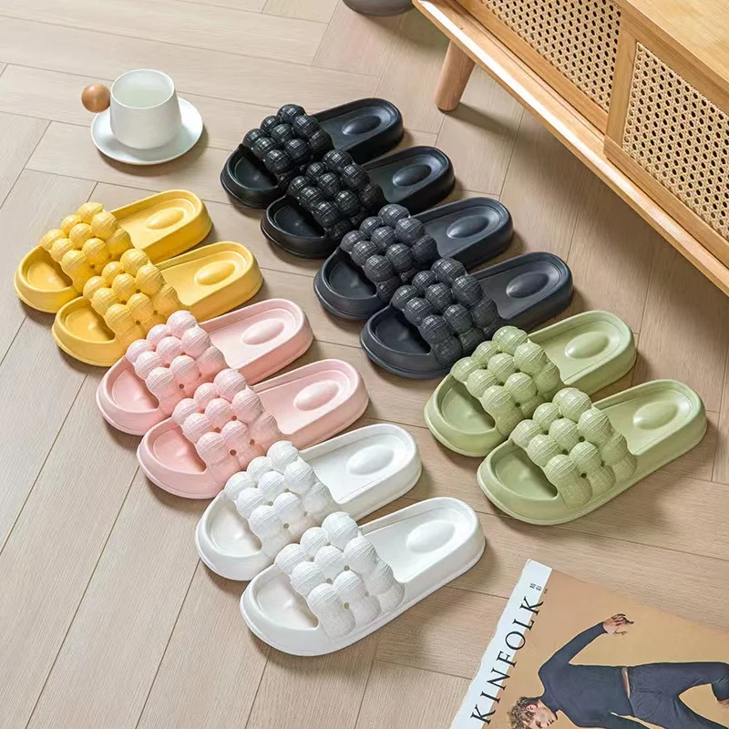 

Summer Women Fashion Litchi Slippers Bubble EVA Sandals Massage Bottom Outdoor Thick Sole Flip Flops Men Non-Slip Beach Slides