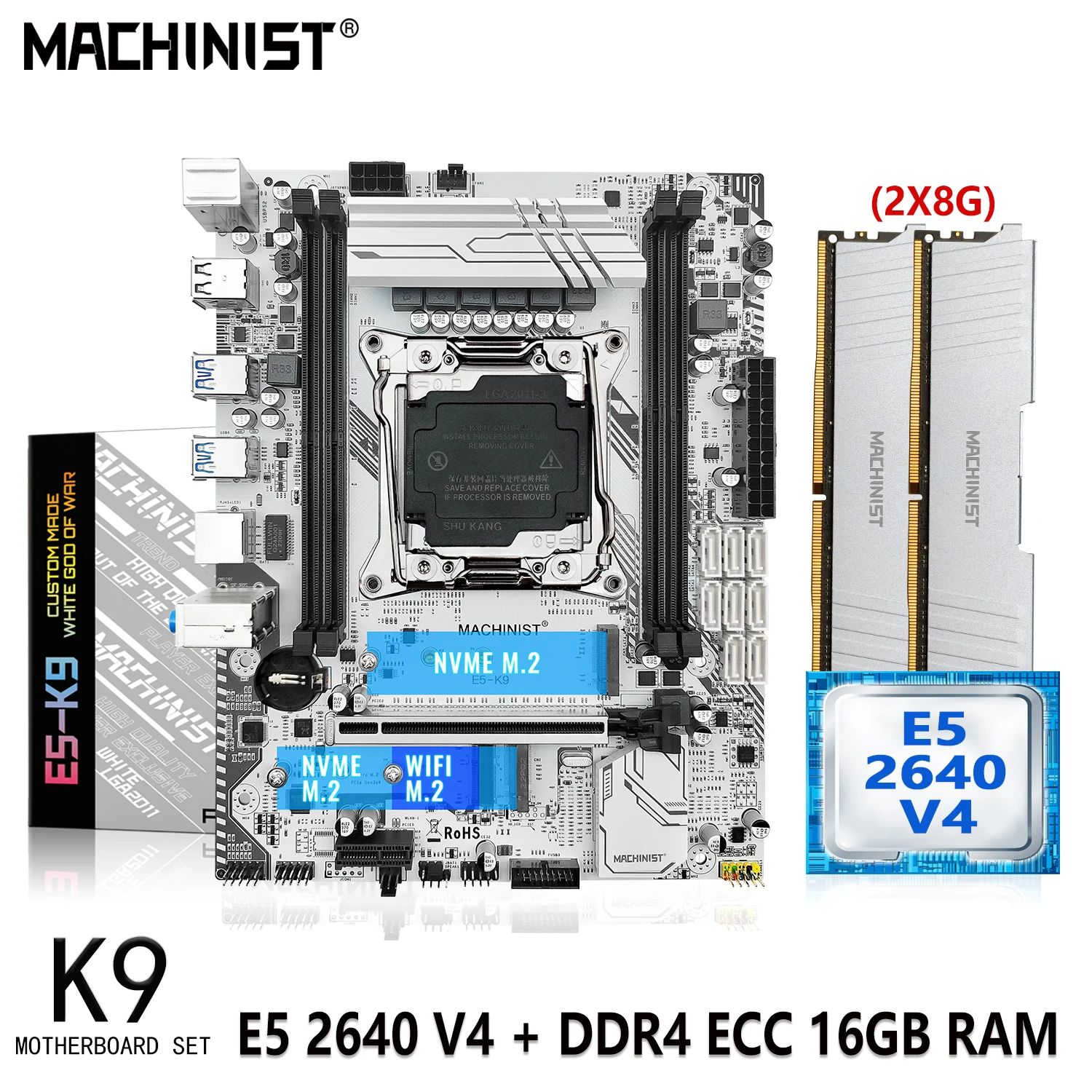 MACHINIST X99 Motherboard LGA 2011-3 Set With Xeon Kit E5 2640 V4 CPU Processor 2X8G=16GB DDR4 ECC RAM Memory Nvme Sata M.2 K9
