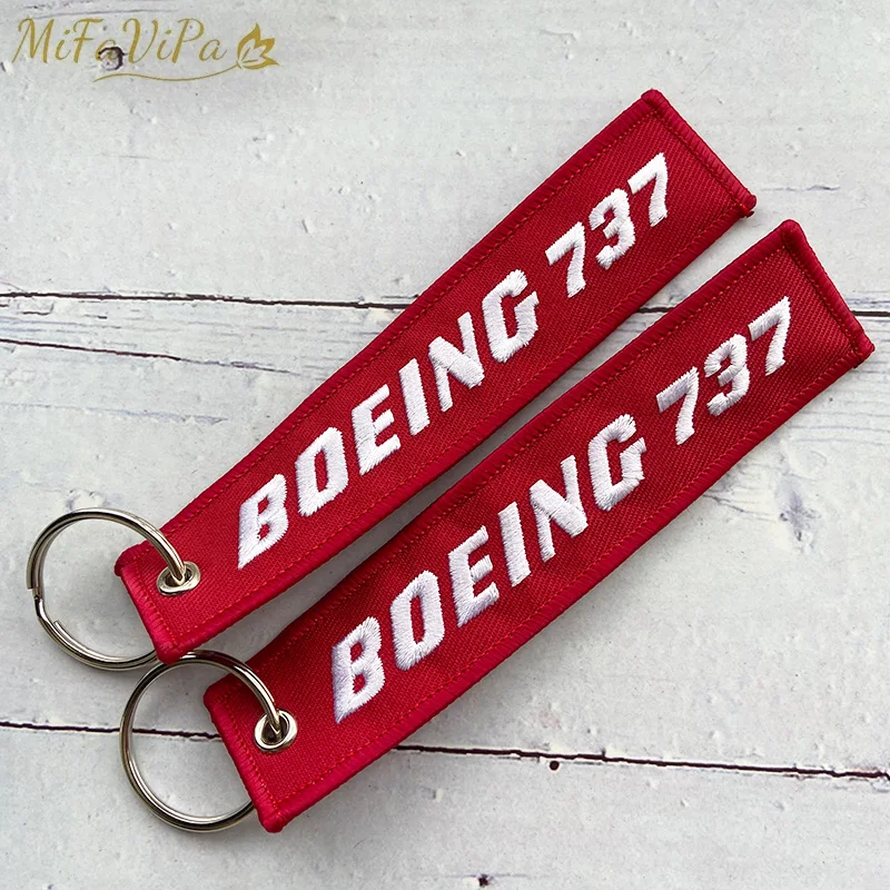 MiFaViPa Boeing 737 Fashion Trinket Keychain Phone Strap Red Embroidery Aviation Key Chains for Men Flight Crew Gift Key Rings