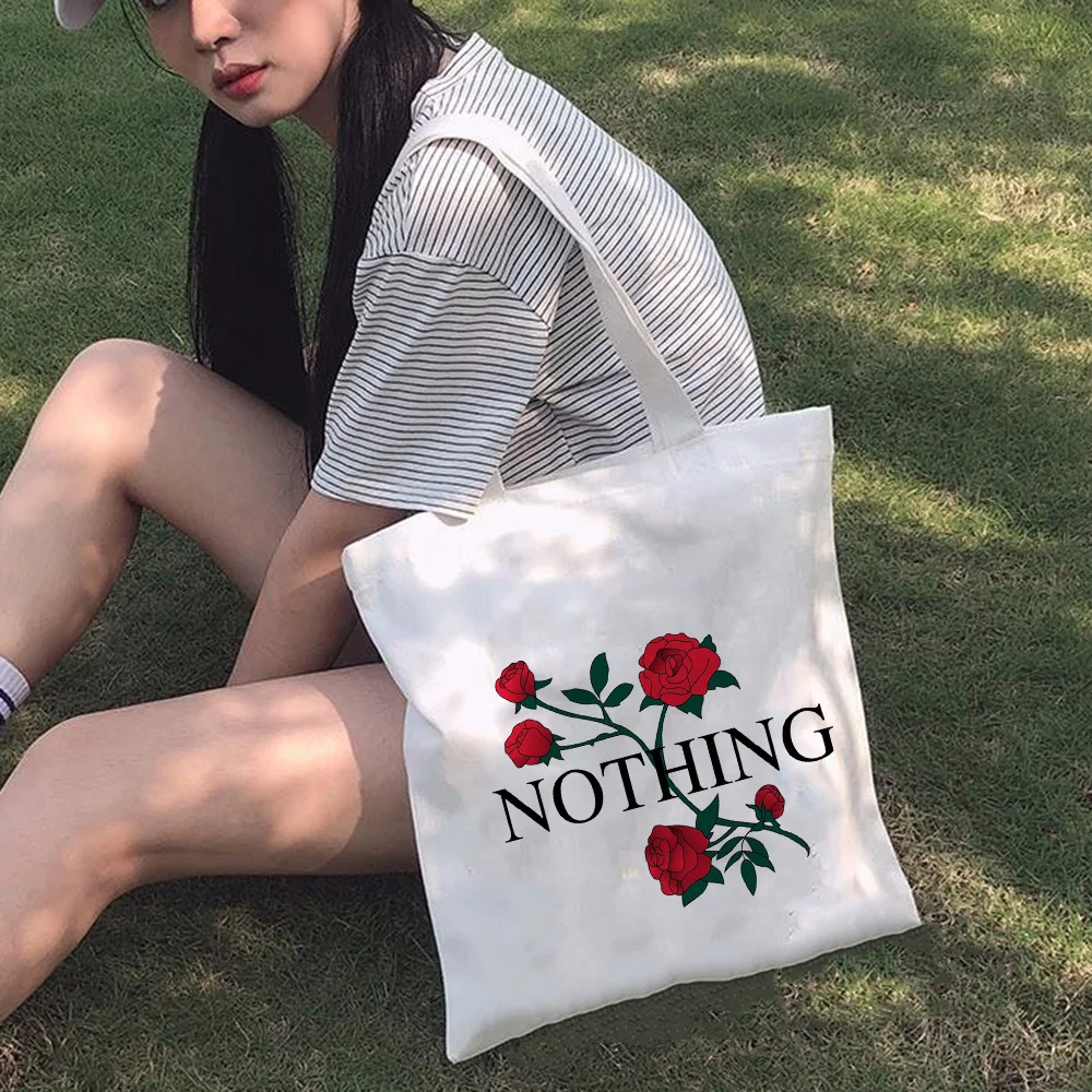 

Tote Canvas Bag Shoppers Bags Beach Large Capacity Handbag 2022 New Rose Flowers Cartoon Art vintage aesthetic Teacher Gift