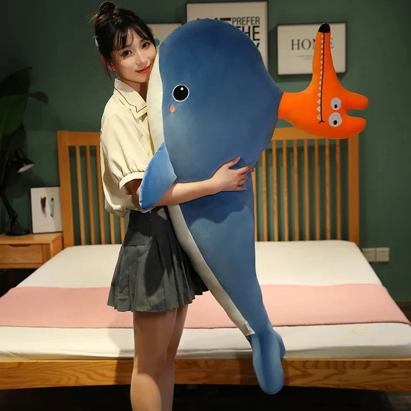 

Мягкая плюшевая игрушка Huggable, кукла гигантский синий кит, подушка, плюшевые морские животные, цетацианские дети, мальчики, Рождественский подарок на день рождения для детей