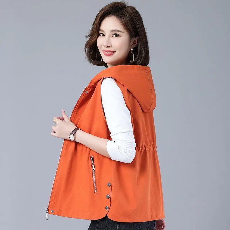 

Vintage Oversized Hooded Vest Women Sleeveless Cardigan Zip Korean Fashion Spring/summer Jacket Tops Casual New