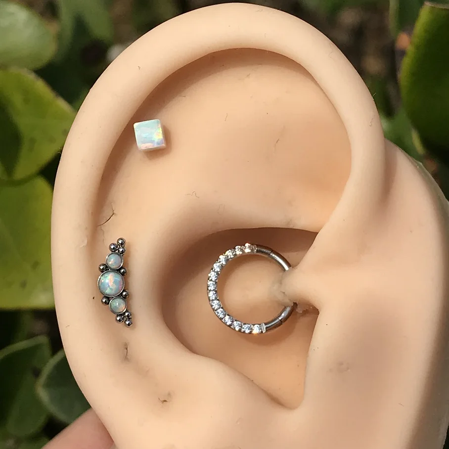 

Newest Surgical Steel Square Opal Daith Cartilage Tragus Hoop Lip Nose Rings Ear Stud Helix Septum Clicker Piercing Jewelry
