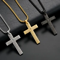 male men lords prayer cross necklace pendants fashion christian jewelry 60 cm box chain stainless steel black gold color